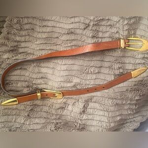 Brave 1992 Elegant Old money eclectic Brown Leather Belt with chic Gold Buckles